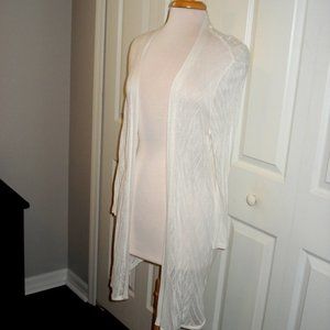 Long Lightweight White Sweater. Open Crochet Weave with Long Sleeves. Large